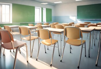 class room for children, ,chairs in the open airy and bright room 