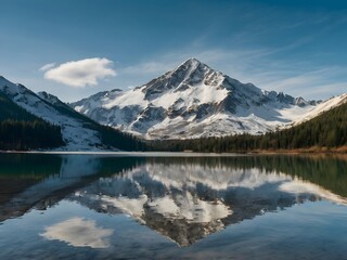 mountain lake with a reflection