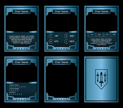 game card design with a sparkling blue theme depicting sturdy iron, for card templates, printing, and card games