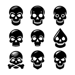 collection of skull illustrations in silhouette style