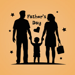 Happy father's day with dad and children silhouettes on white background