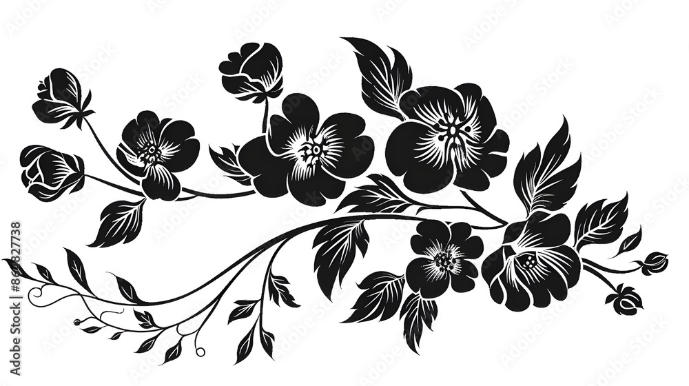 Wall mural black and white floral