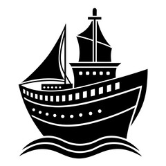 Ship icon vector silhouette illustration.
