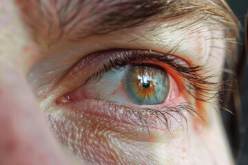 Extreme close-up of an eye showing detailed iris and reflection on the pupil.