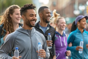 Obraz premium The spark of friendship between different races: running and smiling together.