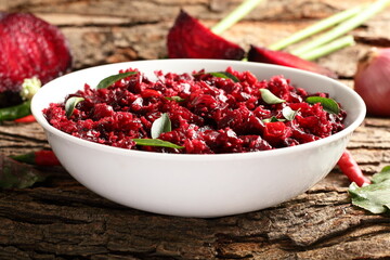 Organic beetroot stir fry called Thoran from Kerala cuisine