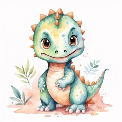 Fototapeta premium Cute Cartoon Dinosaur Watercolor Illustration.