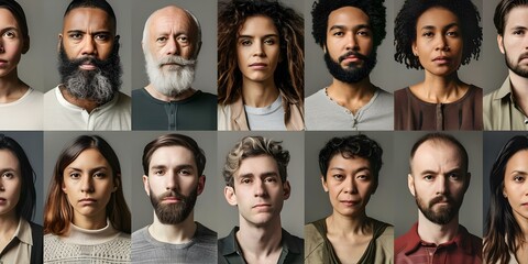 Diverse portraits of men and women of different ages and races. Concept Inclusive Portraits, Diversity Representation, Multicultural Faces