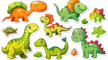 Colorful cartoon dinosaur stickers