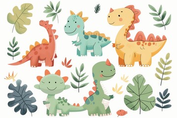 Obraz premium Colorful cartoon dinosaur stickers
