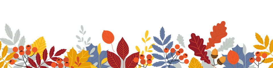 autumn seamless border made of leaves and berries