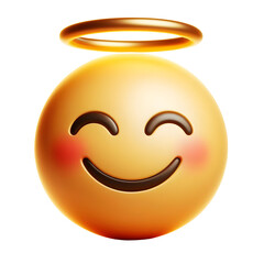 Fototapeta premium Smiling face with halo three-dimensional emoji isolated on transparent background
