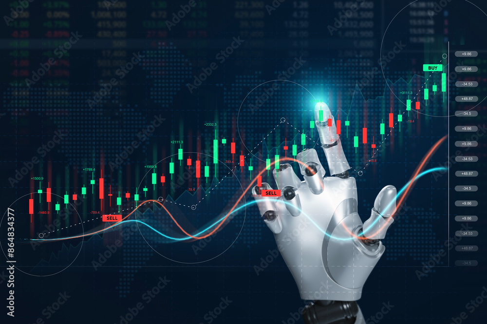 Wall mural ai artificial intelligence tool analysis stock market. investor use smart robot automation technolog