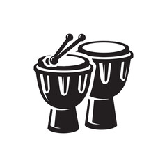 Bongo Silhouette - Musical Instrument Vector - African Drum Illustration.