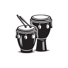 Bongo Silhouette - Musical Instrument Vector - African Drum Illustration.