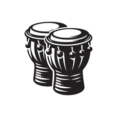 Bongo Silhouette - Musical Instrument Vector - African Drum Illustration.