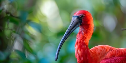 Naklejka premium Male Scarlet Ibis A Stunning Bird with Vibrant Red Plumage, Native to South America, Including Venezuela. Concept Birds, Scarlet Ibis, South America, Wildlife, Conservation