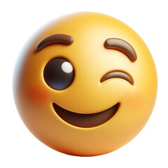 Fototapeta premium Winking face three-dimensional emoji isolated on transparent background