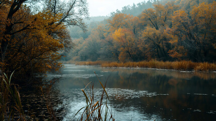 autumn in the woods by the river