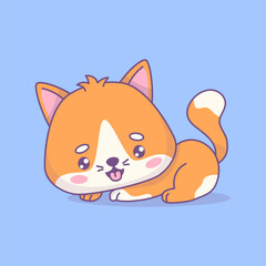 Funny playful red cat. Cartoon kawaii pet character. Vector illustration. Kids collection