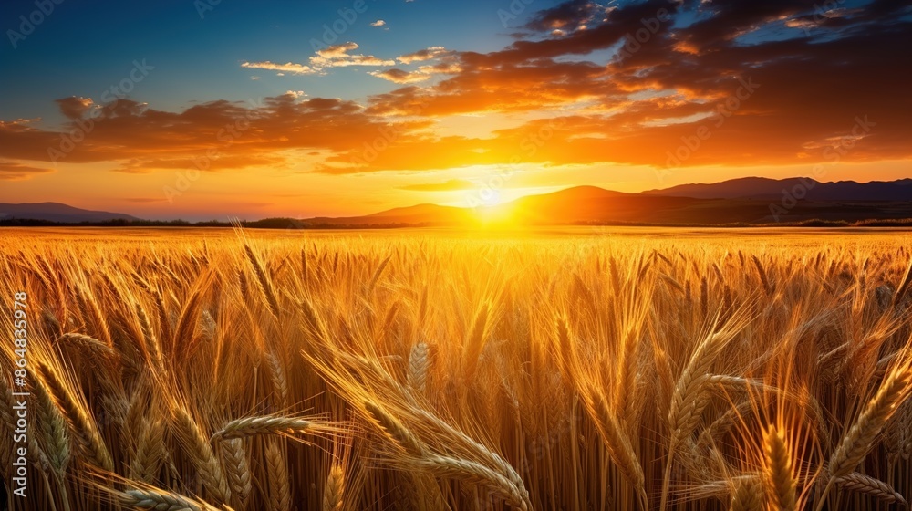 Sticker wheat field at sunset