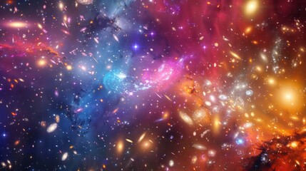 A colorful supercluster of galaxies with dark energy phenomena.,majestic astronomical image of galaxy universe space beautiful like magic in dream