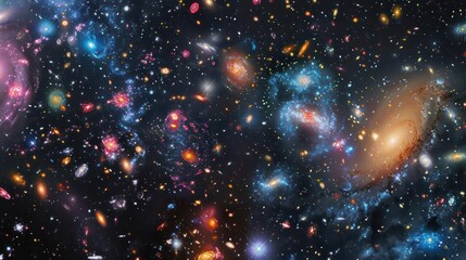 A colorful supercluster of galaxies with dark energy phenomena.,majestic astronomical image of galaxy universe space beautiful like magic in dream