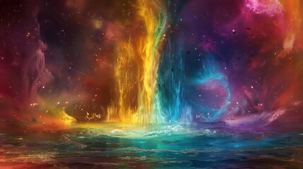 A grand, colorful cosmic fountain with intense energy.,majestic astronomical image of galaxy universe space beautiful like magic in dream