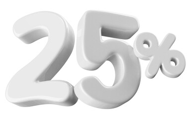 25 percent off sale .  white 3D number promotion