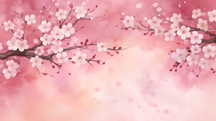 Obraz premium Pink Cherry blossom Illustration. Frame of Sakura Cherry Blossoms Spring flower
