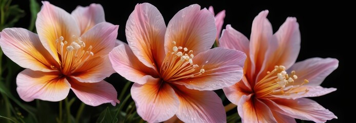 Fototapeta premium Closeup of a Pink and Orange Flower with Water Droplets.