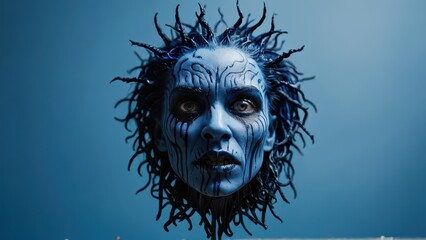 Obraz premium Blue Demon Face with Spiky Hair.