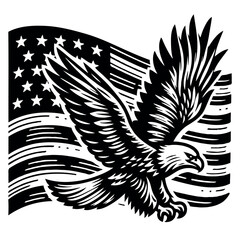 American Bald Eagle in Vector USA Patriotic Tatoo Style