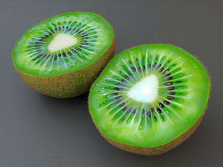 3D Render of a Kiwi Cut in Half, Displaying Vivid Green Seeds