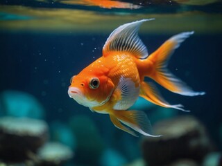 Aquarium close-up, Oranda goldfish swimming gracefully
