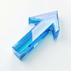  glass arrow pointing up, blue gradient color on white background, isometric view, minimalistic style