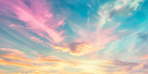 Obraz premium Colorful Sunset Sky with Vibrant Clouds in Pastel Hues of Pink, Blue, and Orange