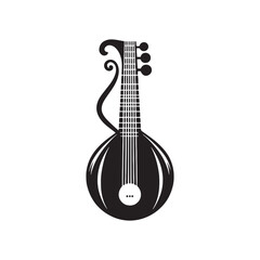 Traditional Musical Instrument Illustration - Kora Silhouette - Minimalist Kora Vector.