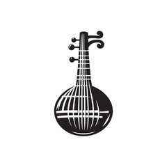 Traditional Musical Instrument Illustration - Kora Silhouette - Minimalist Kora Vector.