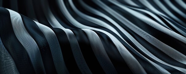 Abstract 3D wave pattern of smooth, black and dark gray lines creating a dynamic and modern visual effect
