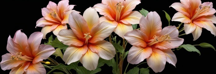 Fototapeta premium Close Up of Orange and Pink Flowers with Green Leaves.