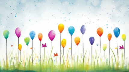 Colorful watercolor garland featuring tulips and greenery