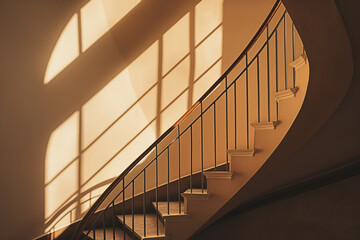 Fototapeta premium Elegant Curved Staircase with Sunlit Shadows Modern Architecture and Interior Design
