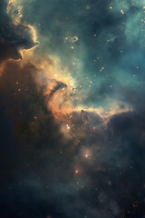 Vibrant Cosmic Nebula with Stars in Deep Outer Space  Stunning Astro of Interstellar Clouds