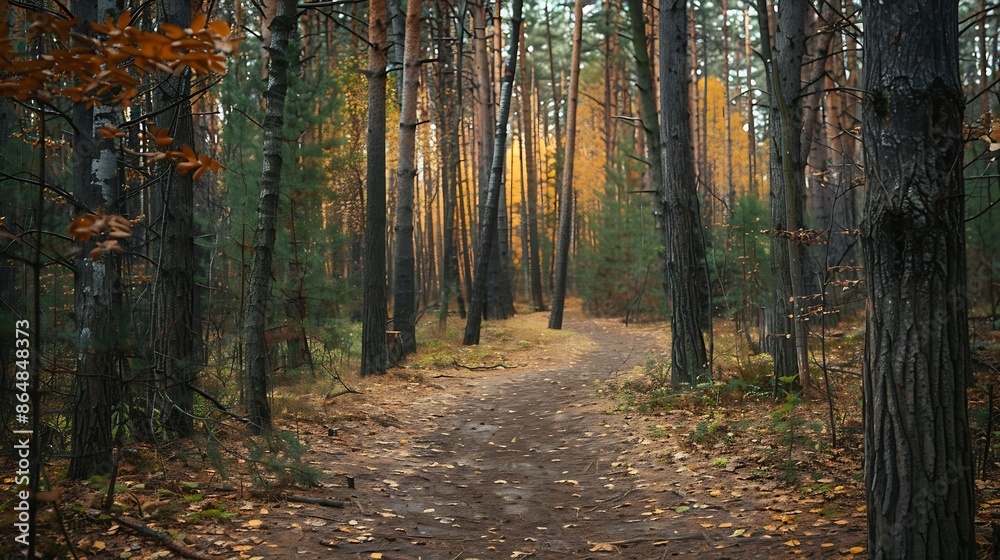 Poster a walk through the autumn forest : generative ai