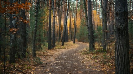 Obraz premium A walk through the autumn forest : Generative AI