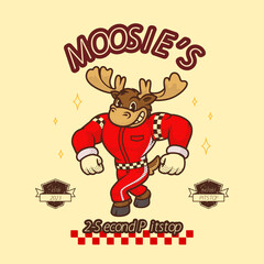 Moose Motorsport Mascot Vintage and Retro Character Illustration