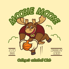 Moose Basket Mascot Vintage and Retro Character Illustration