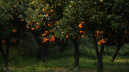 Naklejka premium Trees With Small Ripe Orange : Generative AI