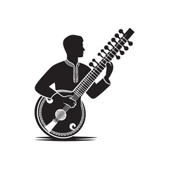 Fototapeta premium Sitar Vector Silhouette - Minimalist Sitar Design - Sitar Illustration.